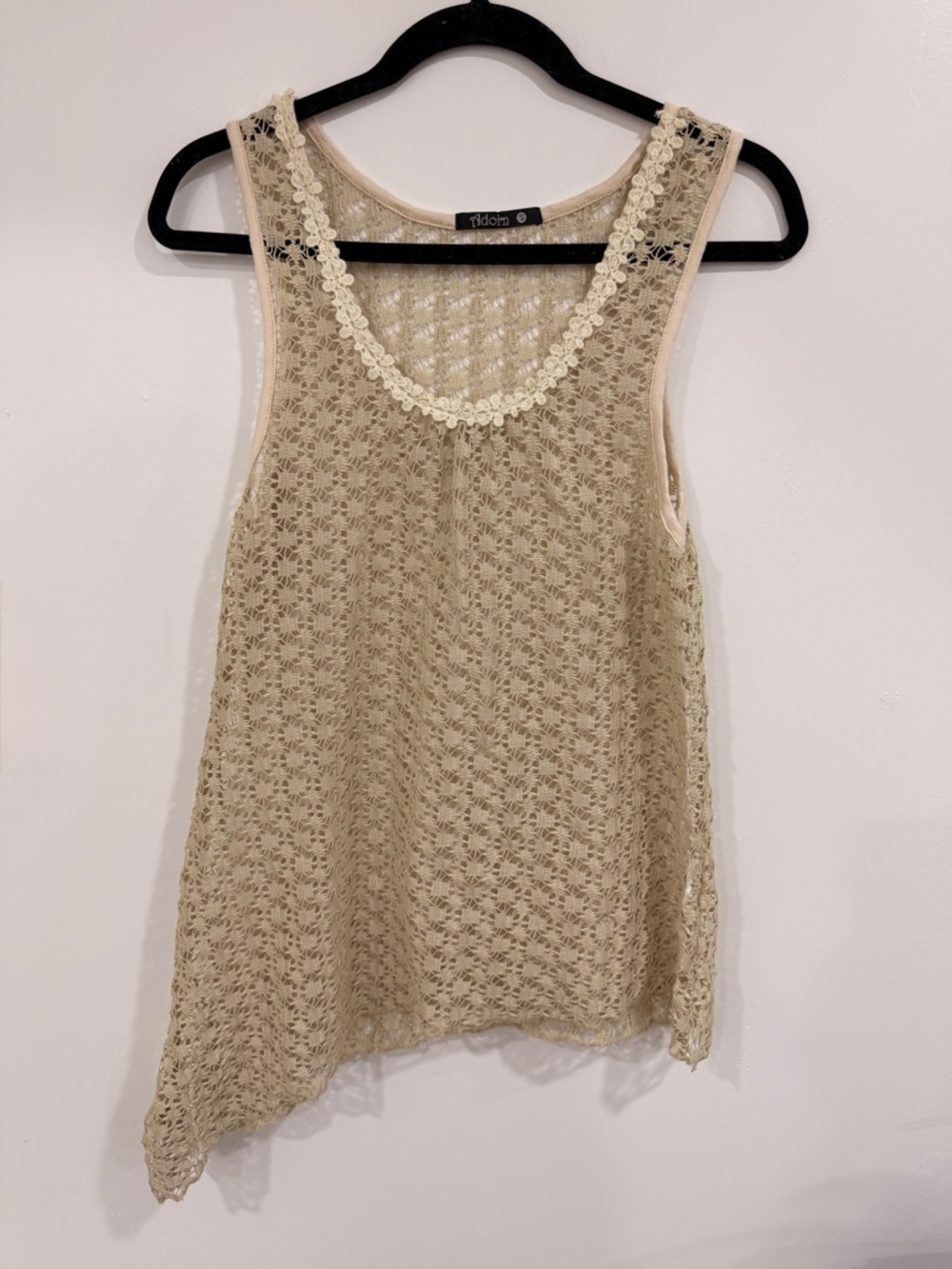 Sheer Cream Crochet Top Bohemian Fairy  Adorn Size Small
